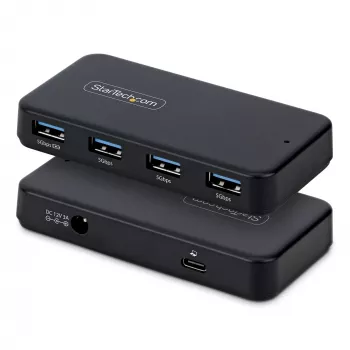 StarTech.com 4-portowy hub USB-A, 5Gbps, samozasilany, kabel hosta 2-w-1 USB-C i USB-A, 1x port ładowania BC 1.2, zasilacz 24W w zestawie, MacBook i Windows