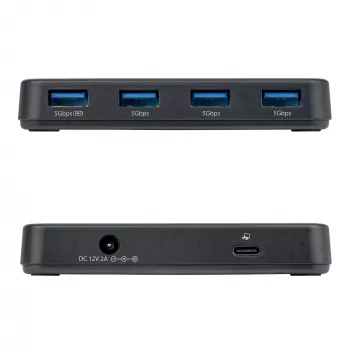 StarTech.com 4-portowy hub USB-A, 5Gbps, samozasilany, kabel hosta 2-w-1 USB-C i USB-A, 1x port ładowania BC 1.2, zasilacz 24W w zestawie, MacBook i Windows