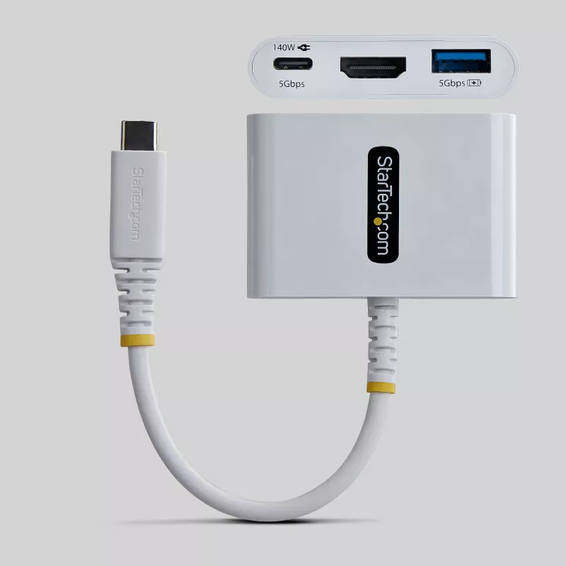 StarTech.com USB-C do HDMI wieloportowy adapter z ładowaniem PD 140 W, HDMI 4K 60 Hz, hub USB 5 Gb/s, minidok do MacBooka / Della / Thinkpada / HP / iPada / tabletów