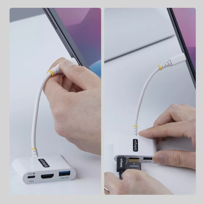 StarTech.com USB-C do HDMI wieloportowy adapter z ładowaniem PD 140 W, HDMI 4K 60 Hz, hub USB 5 Gb/s, minidok do MacBooka / Della / Thinkpada / HP / iPada / tabletów