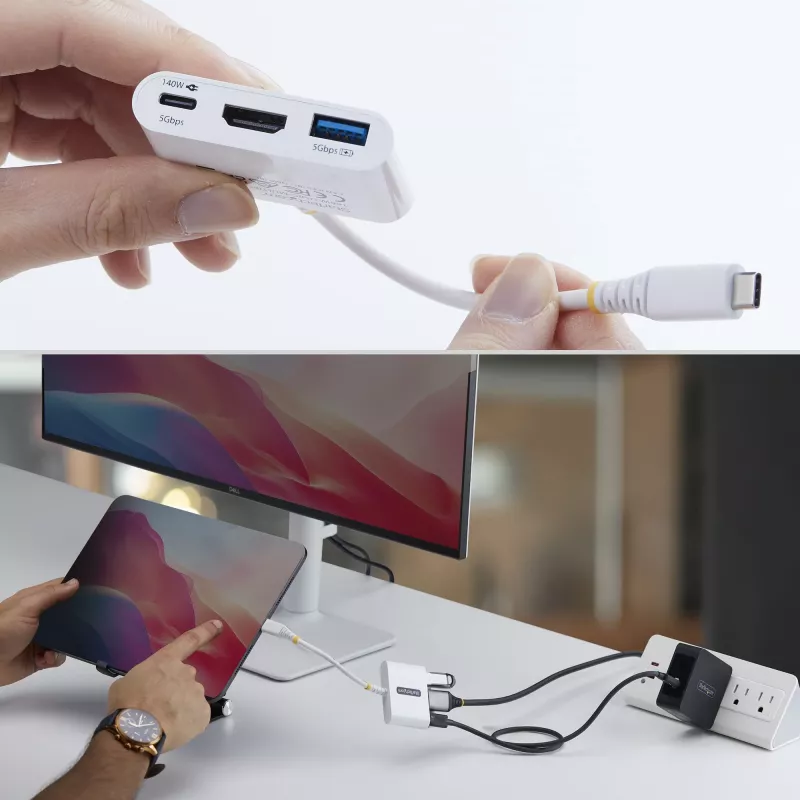 StarTech.com USB-C do HDMI wieloportowy adapter z ładowaniem PD 140 W, HDMI 4K 60 Hz, hub USB 5 Gb/s, minidok do MacBooka / Della / Thinkpada / HP / iPada / tabletów
