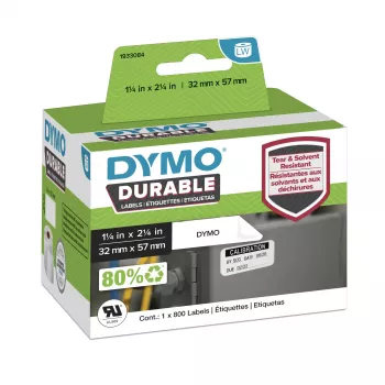 DYMO Oryginalny LabelWriter Etykiety trwałe | 57 mm x 32 mm | biały polipropylen | 800 etykiet samoprzylepnych | wysoka wydajność | do drukarek etykiet LabelWriter
