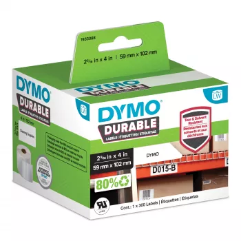 Oryginalne wytrzymałe etykiety DYMO LabelWriter | 59 mm x 102 mm | Biały polipropylen | 300 etykiet samoprzylepnych | Wysoka wydajność | Do drukarek etykiet LabelWriter