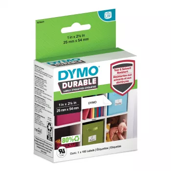 Oryginalne etykiety DYMO LabelWriter Durable | 25 mm x 54 mm | Biały polipropylen | 160 etykiet samoprzylepnych | Wysoka wydajność | Do drukarek etykiet LabelWriter
