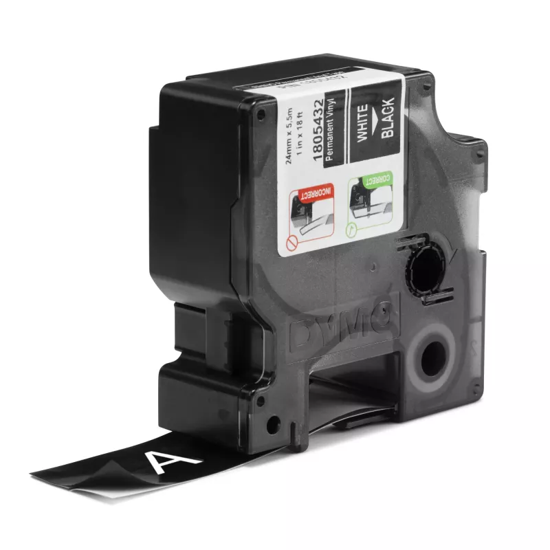 DYMO Rhino Przemysłowe Etykiety Winylowe | 24 mm x 5,5 m | Biały Druk na Czarnym | Samoprzylepne | do LabelManager i Rhino