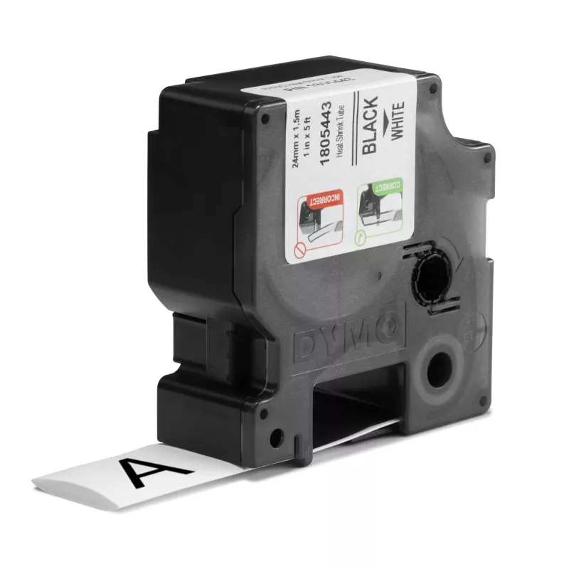 DYMO Rhino Przemysłowe Etykiety Termokurczliwe do Kabli | 24 mm x 1,5 m | Czarny nadruk na białym | Samoprzylepne | do Drukarek Etykiet Rhino