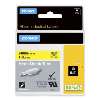 DYMO Rhino Industrial Heat-Shrink kabel Label Tubes | 24 mm x 1,5 m | Czarny nadruk na żółtym | do Rhino Label Makers