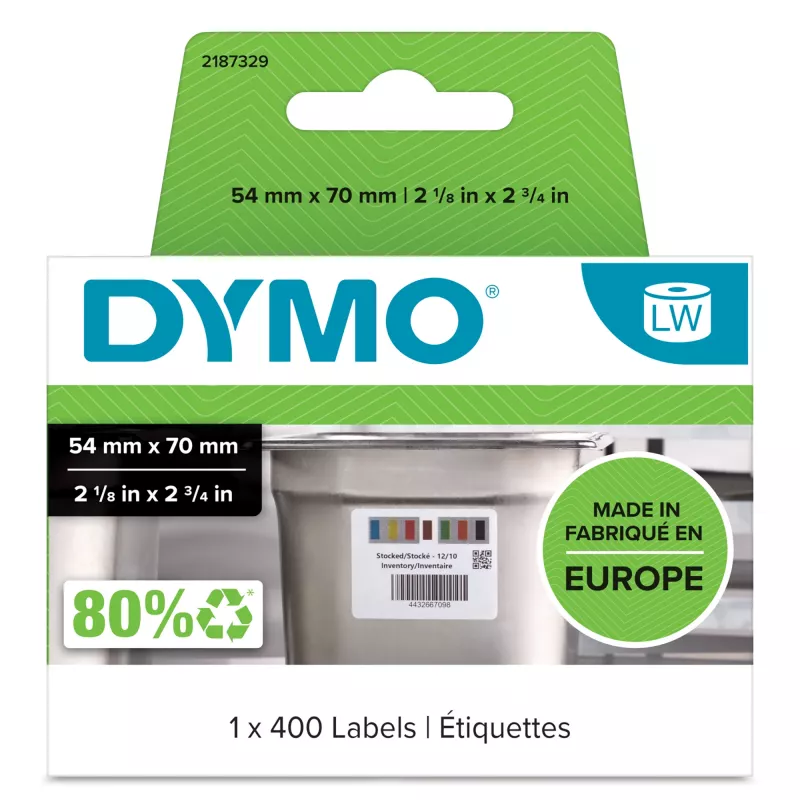 Oryginalne etykiety rotacyjne DYMO LabelWriter dla branży spożywczej | 54 mm x 70 mm | 400 samoprzylepnych etykiet z kolorowym kodem | Do drukarek etykiet LabelWriter