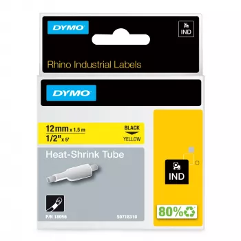 DYMO Rhino Przemysłowe Etykiety Termokurczliwe do Oznaczania Kabli | 12 mm x 1,5 m | Czarny nadruk na Żółtym | do Drukarek Etykiet Rhino