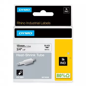 DYMO Rhino Industrial Heat-Shrink kabel Label Tubes | 19 mm x 1.5 m | Czarny Print on biały | Self-Adhesive | for Rhino Label Makers