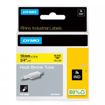 DYMO Rhino Przemysłowe Rurki Termokurczliwe do Etykietowania Kabli | 19 mm x 1,5 m | Czarny Nadruk na Żółtym | do Drukarek Etykiet Rhino