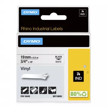 DYMO Rhino Industrial Vinyl Labels | 19 mm x 5.5 m | Czarny Print on biały | Self-Adhesive | for Rhino & LabelManager Label Makers