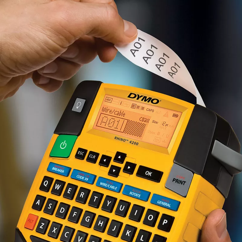 DYMO Rhino Industrial Flexible Nylon Labels | 19 mm x 3,5 m | Czarny nadruk na białym | Samoprzylepne | do urządzeń Rhino i LabelManager