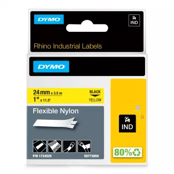 DYMO Rhino Industrialne elastyczne etykiety nylonowe | 24 mm x 3,5 m | Czarny nadruk na żółtym | Samoprzylepne | do Rhino i LabelManager