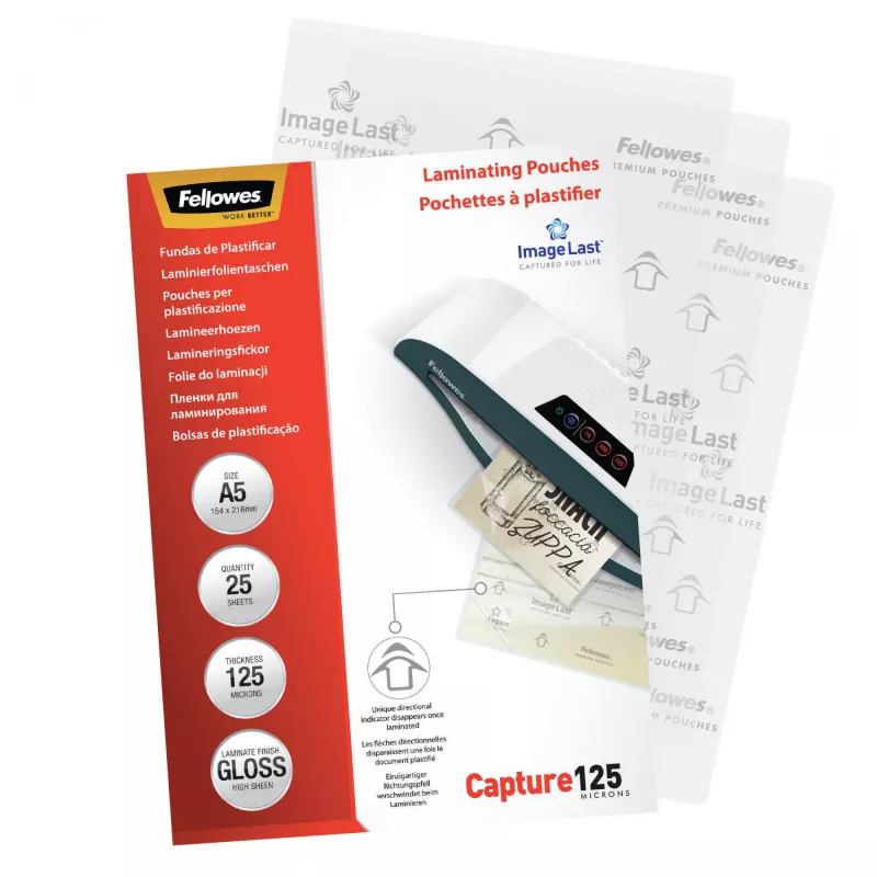 Fellowes ImageLast A5 125 Mikronów Folia do Laminacji - 25 szt., Błyszcząca, Przezroczysta, A5, 0,125 mm, 218 mm, 1 mm