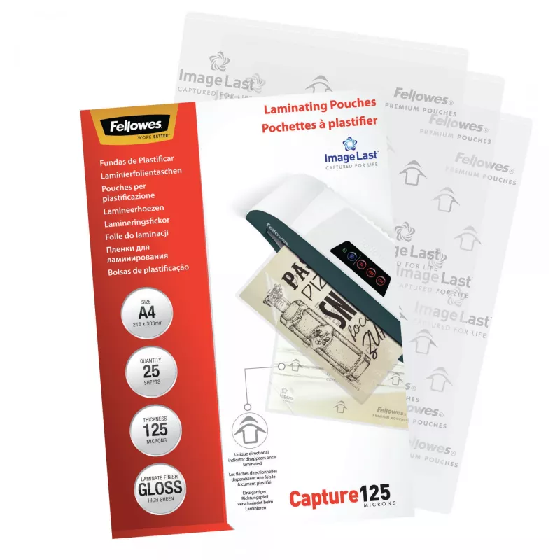 Fellowes ImageLast A4 125 Micron Laminating Pouch - 25 zestaw, błyszczące, przezroczyste, A4, 0,125 mm, 310 mm, 214 mm