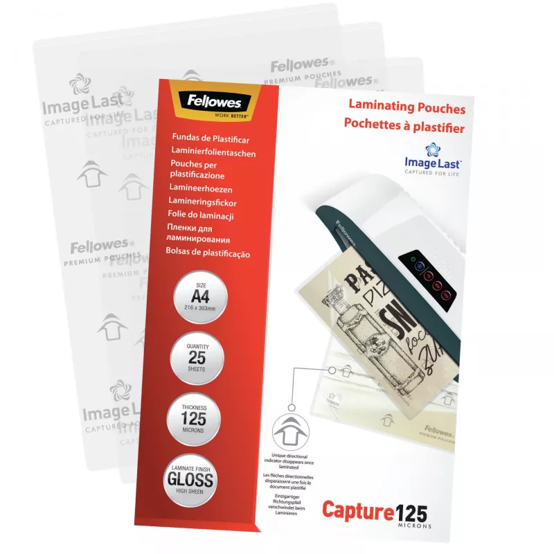 Fellowes ImageLast A4 125 Micron Laminating Pouch - 25 zestaw, błyszczące, przezroczyste, A4, 0,125 mm, 310 mm, 214 mm