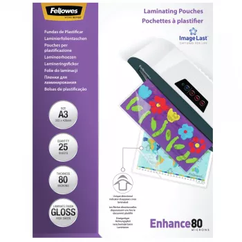 Fellowes ImageLast A3 80 Micron Laminating Pouch - 25 zestaw, Glossy, Transparent, A3, 0.08 mm, 430 mm, 1 mm