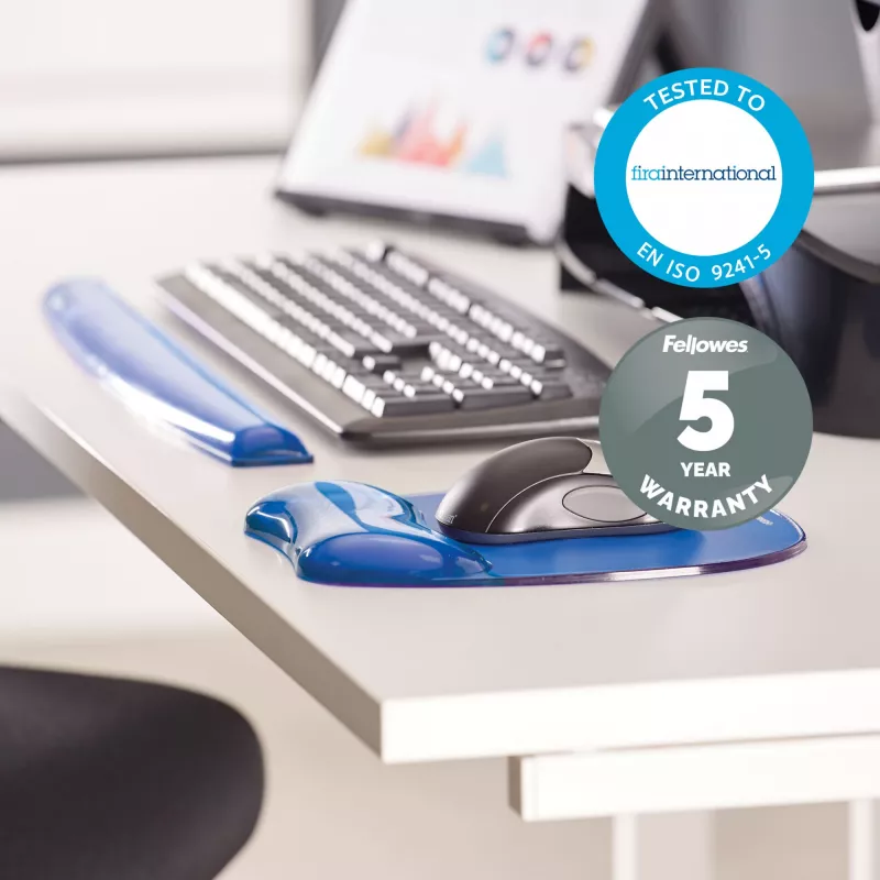 Fellowes mysz Mat Wrist Support - Crystals Gel mysz Pad with Non Slip Rubber Base - Ergonomic mysz Mat for Computer, Laptop, Home Office Use - Kompatybilny with Laser and Optical Mice - niebieski