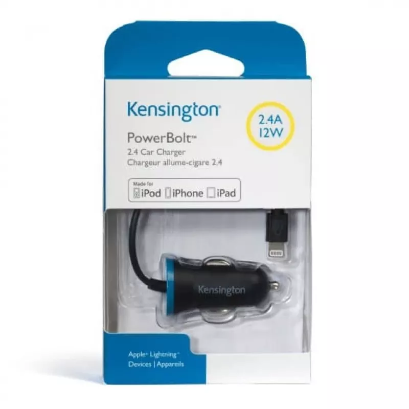 Kensington PowerBolt™ 2.4 Ładowarka samochodowa — Czarna, Auto, Gniazdo zapalniczki, 1 m, Czarna