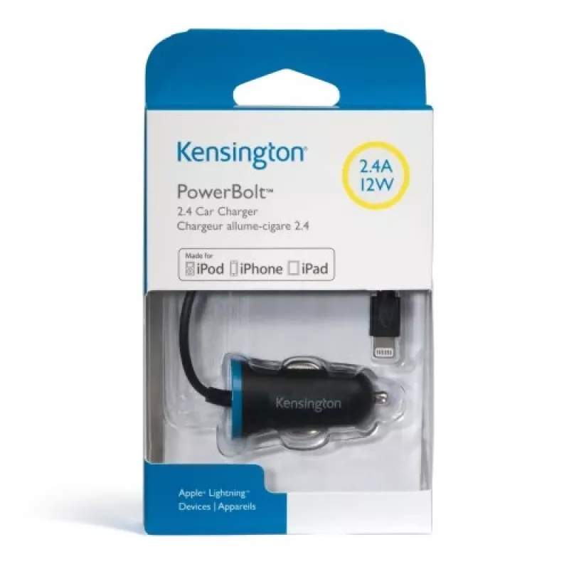 Kensington PowerBolt™ 2.4 Ładowarka samochodowa — Czarna, Auto, Gniazdo zapalniczki, 1 m, Czarna