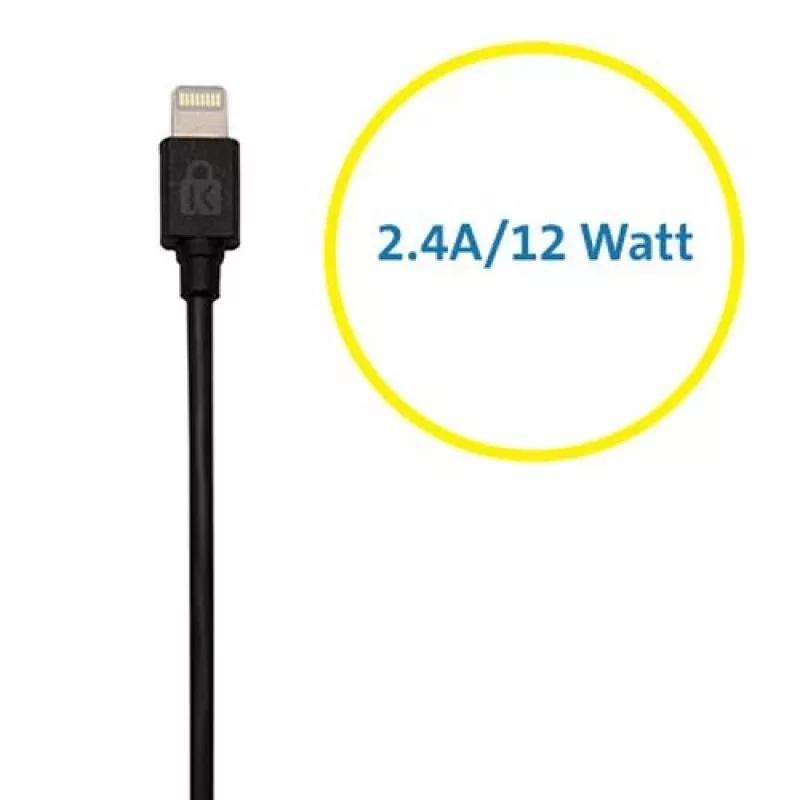 Kensington PowerBolt™ 2.4 Ładowarka samochodowa — Czarna, Auto, Gniazdo zapalniczki, 1 m, Czarna
