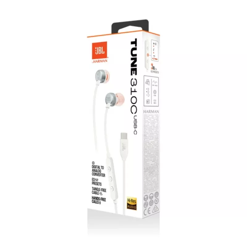 JBL Tune 310C Zestaw słuchawkowy Przewodowy Douszny Rozmowy/Muzyka USB Type-C Biały