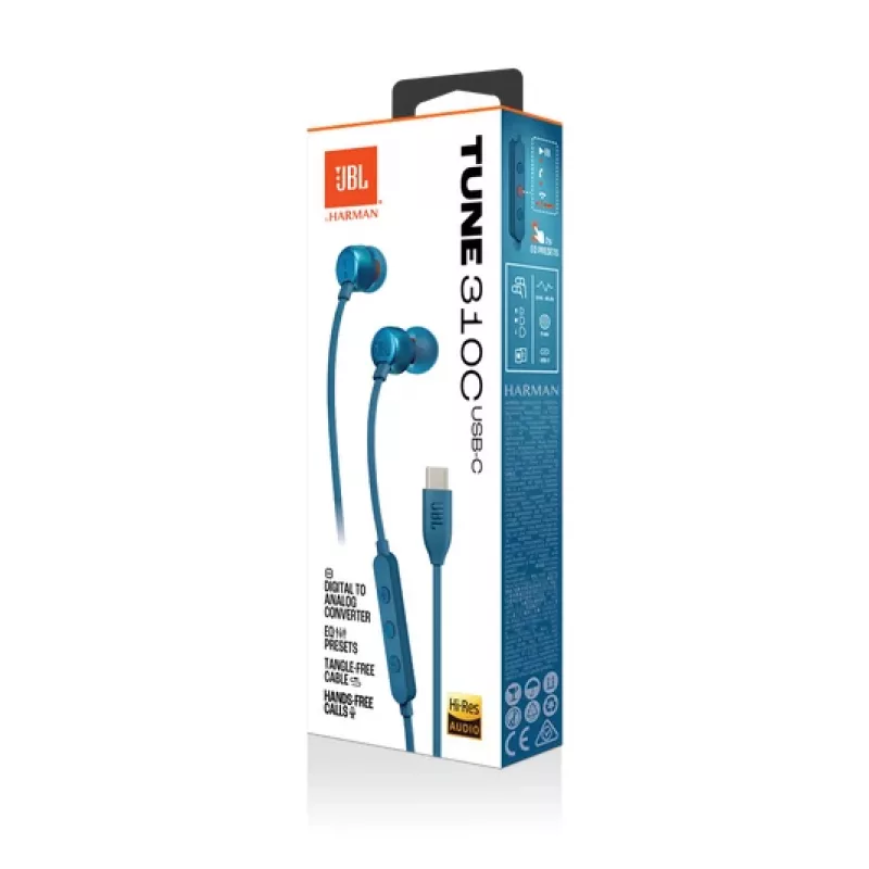 JBL Tune 310C USB Zestaw słuchawkowy Przewodowa Douszny Rozmowy/Muzyka USB Typu C Niebieski