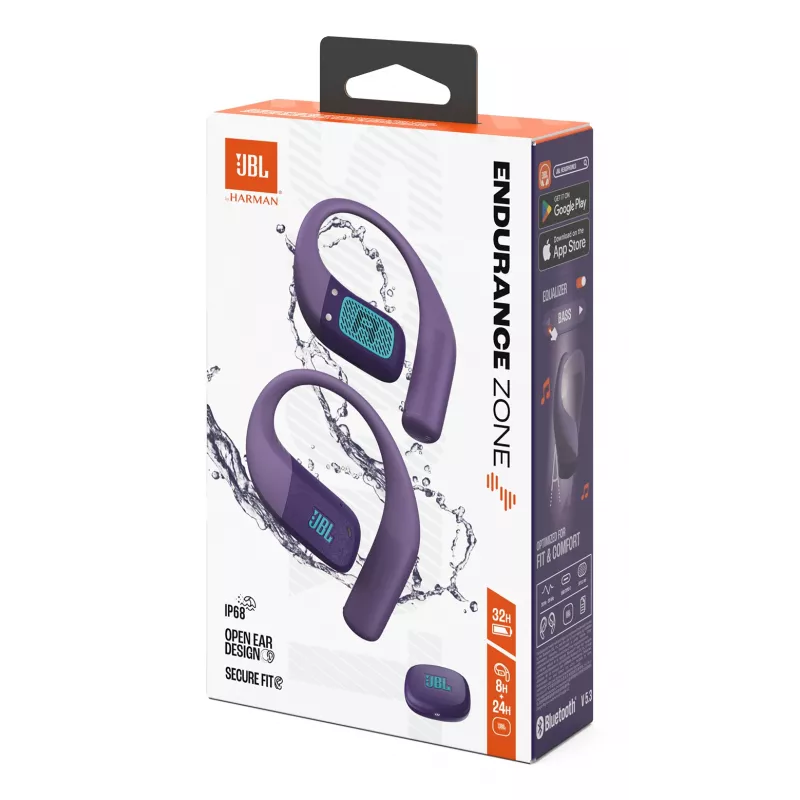 Zestaw słuchawkowy JBL Endurance Zone Wireless Open-ear Sports Bluetooth — fioletowy, 20–20000 Hz, 89,6 g
