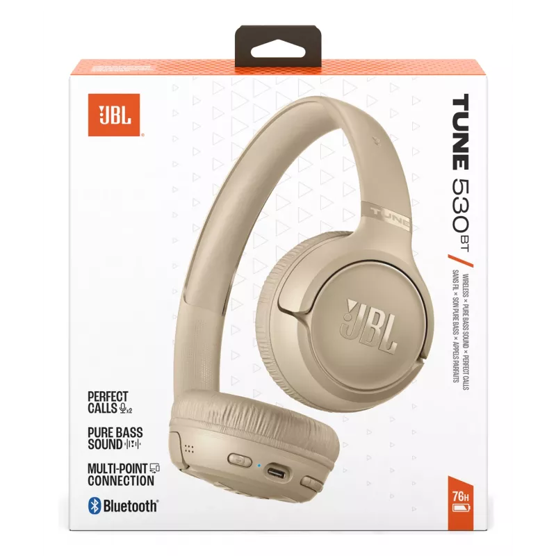 Zestaw słuchawkowy JBL Tune 530BT bezprzewodowy nauszny Rozmowy/Muzyka USB Type-C Bluetooth Beżowy