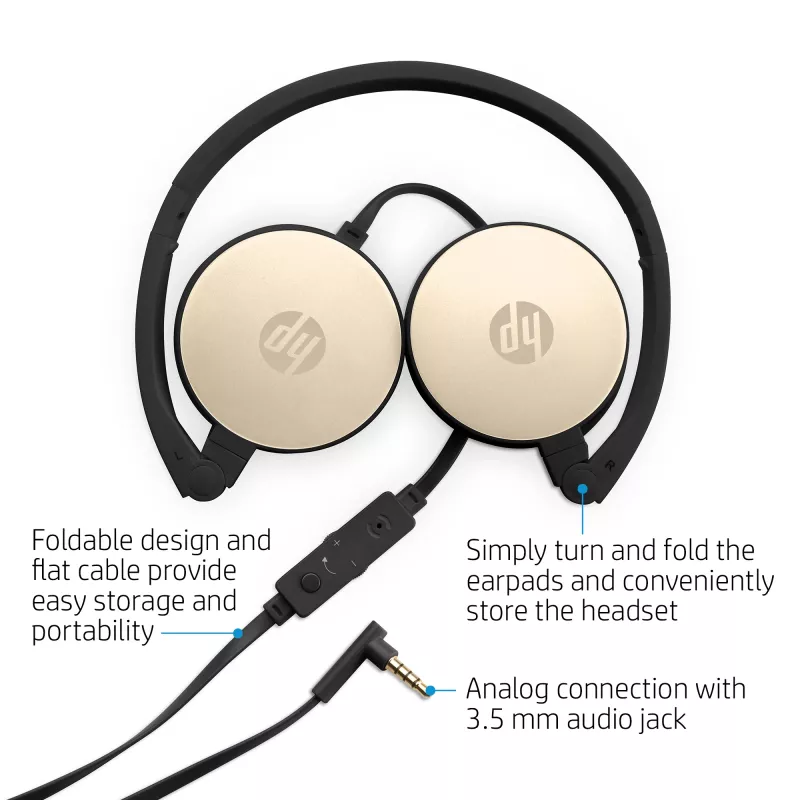 Zestaw słuchawkowy HP Stereo H2800 (czarny z jedwabistym złotem), Przewodowy, Rozmowy/Muzyka, 125 g, Zestaw słuchawkowy, Czarny, Złoty