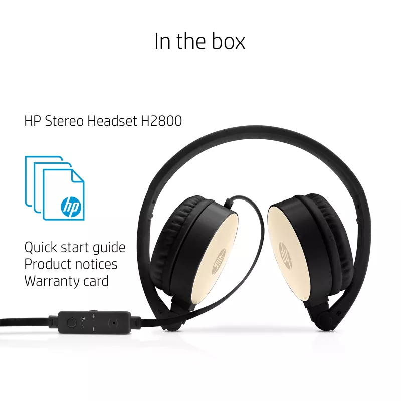 Zestaw słuchawkowy HP Stereo H2800 (czarny z jedwabistym złotem), Przewodowy, Rozmowy/Muzyka, 125 g, Zestaw słuchawkowy, Czarny, Złoty