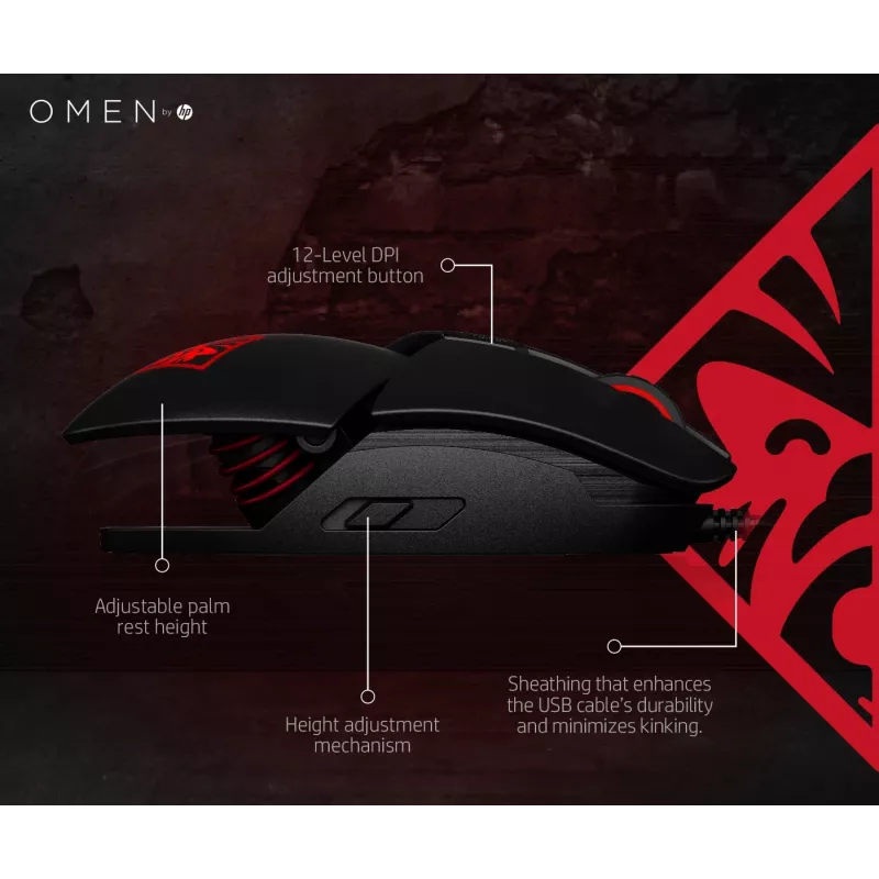HP OMEN by Reactor mysz, praworęczna, optyczna, USB Type-A, 16000 DPI, 0,2 ms, czarna