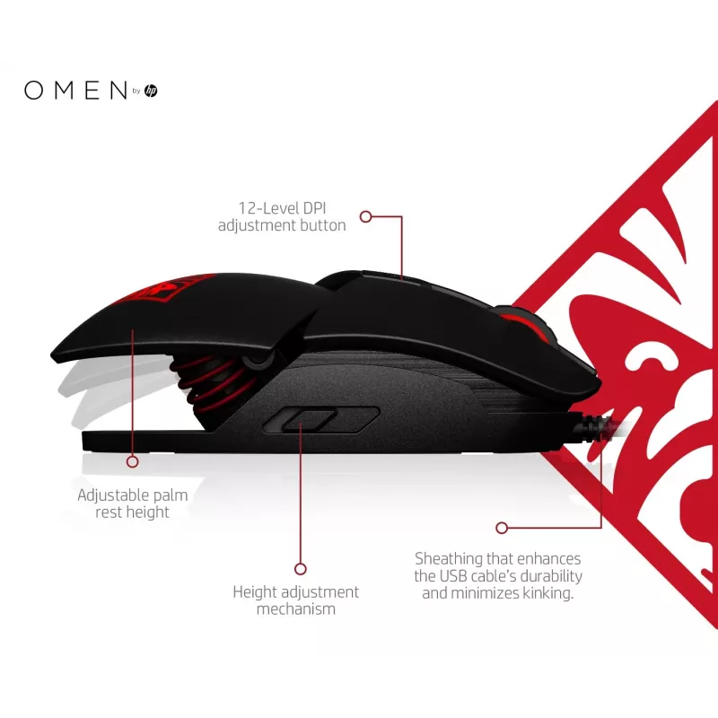 HP OMEN by Reactor mysz, praworęczna, optyczna, USB Type-A, 16000 DPI, 0,2 ms, czarna