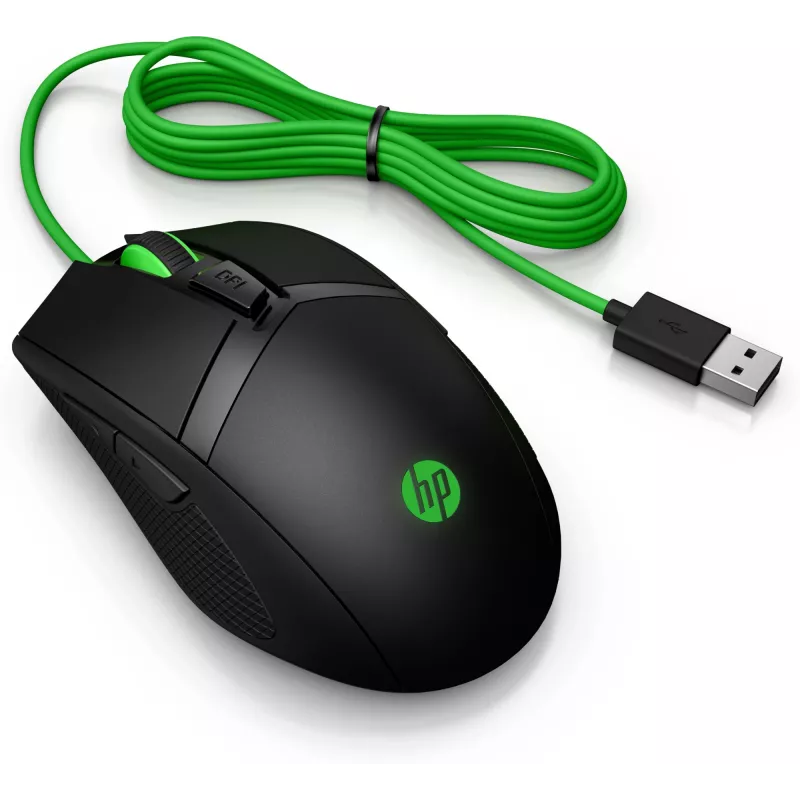 HP Pavilion Gaming mysz 300, symetryczna, optyczna, USB Typ-A, 5000 DPI, czarna, zielona