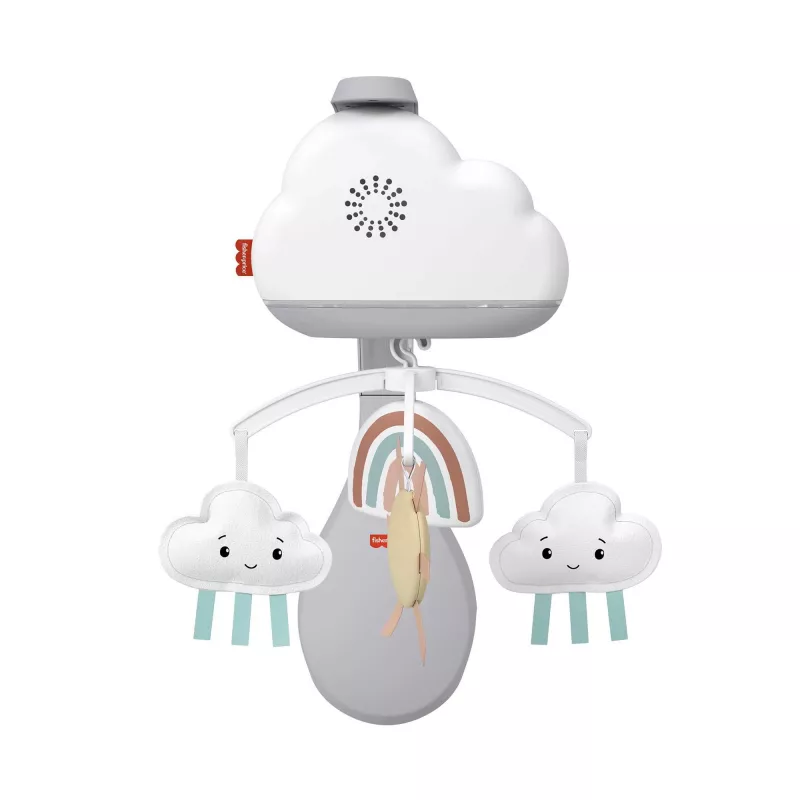 Fisher-Price Rainbow Showers Karuzela do łóżeczka z funkcją przyłóżkową, łóżeczko, dźwięk, lampka nocna, wbudowany timer, tkanina, plastik