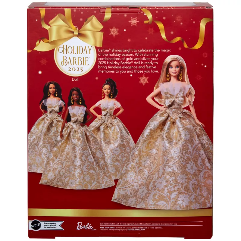 Barbie Signature Lalka Świąteczna 2025, Kolekcjonerska Edycja Sezonowa, Blondynka w Sukni ze Złota i Srebra