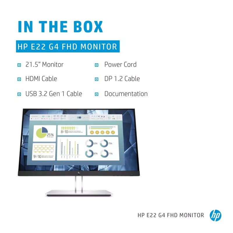 Monitor komputerowy HP E-Series E22 G4 54,6 cm (21,5 cala) 1920 x 1080 pikseli Full HD LCD Czarny, Srebrny