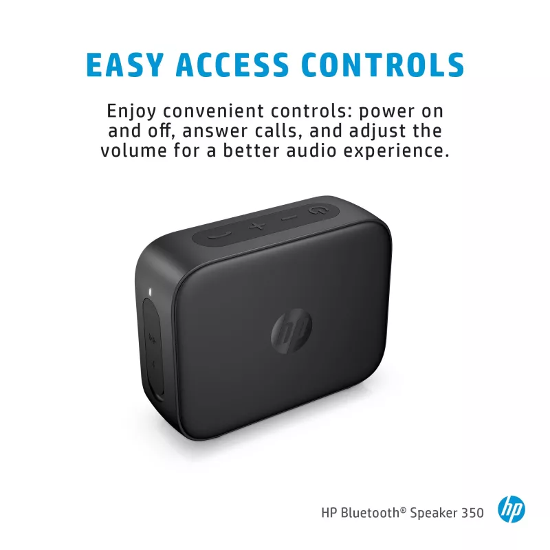 HP Czarny Głośnik Bluetooth 350, Bezprzewodowy, USB Type-C, Mono głośnik przenośny, Czarny, Prostokątny, Przyciski