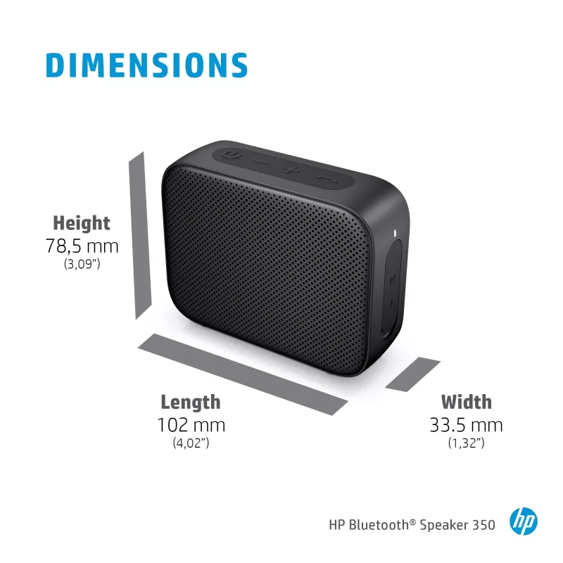 HP Czarny Głośnik Bluetooth 350, Bezprzewodowy, USB Type-C, Mono głośnik przenośny, Czarny, Prostokątny, Przyciski