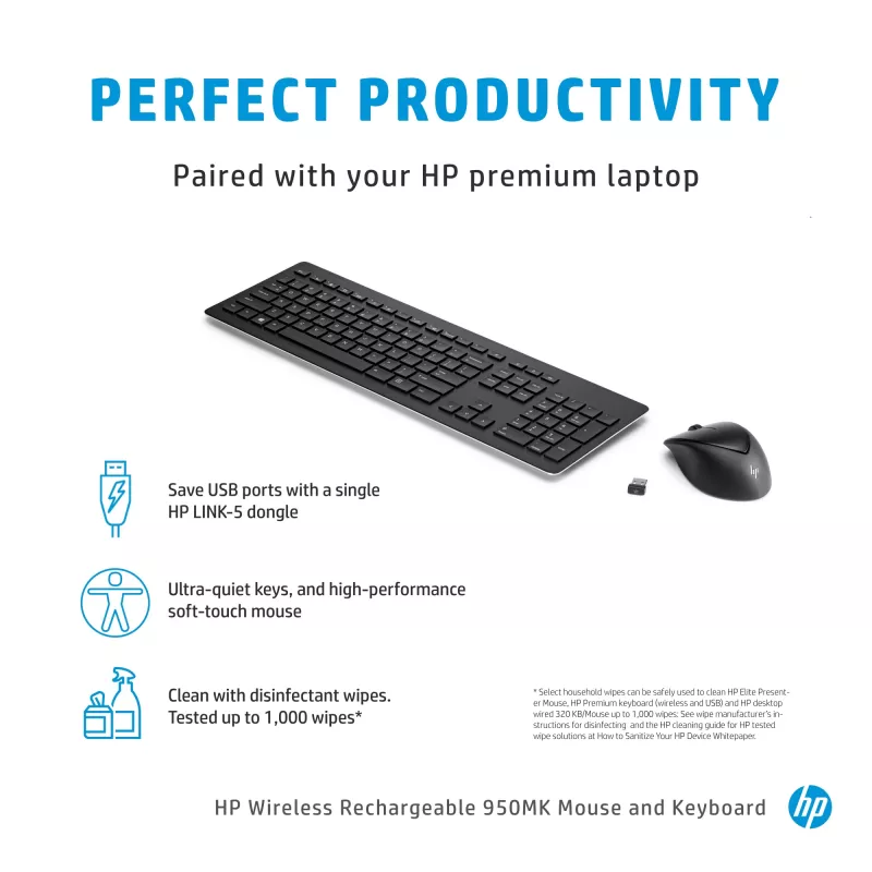 HP Wireless Rechargeable 950MK mysz and klawiatura Full-size Wireless Mechanical