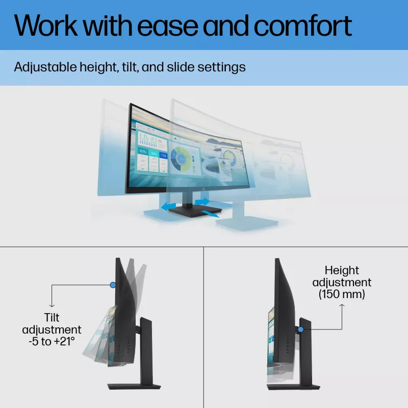 HP P34hc G4 WQHD USB-C Curved Monitor, 86,4 cm (34 cale), 3440 x 1440 pikseli, Wide Quad HD, LCD, 5 ms, Czarny