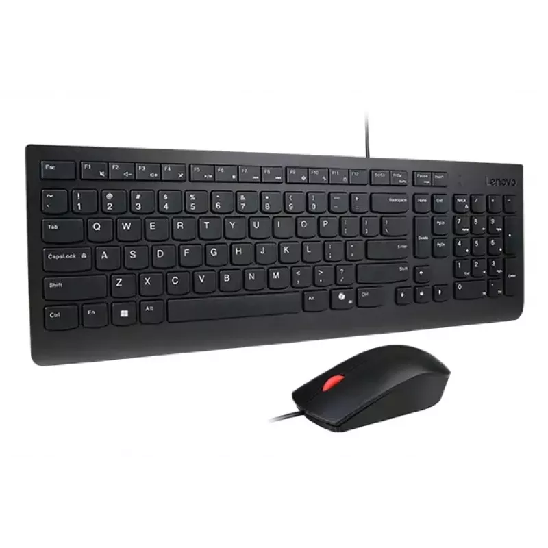 Przewodowy pełnowymiarowy zestaw klawiatury i myszy USB Lenovo 4X31R64409 — układ 100%, kabel 1,8 m, czarny, duński