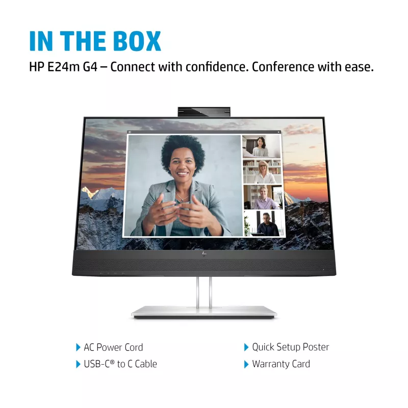 Monitor konferencyjny HP E24m G4 FHD USB-C, 60,5 cm (23,8 cala), 1920 x 1080 pikseli, Full HD, LCD, 5 ms, czarny, srebrny