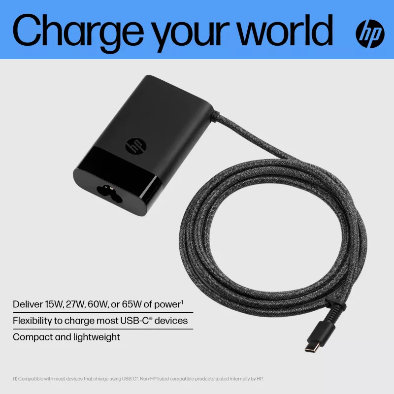 HP USB-C 65W Ładowarka do laptopa, Laptop, Wewnętrzny, 90 V, 65 W, 5–20 V, 1,6 A