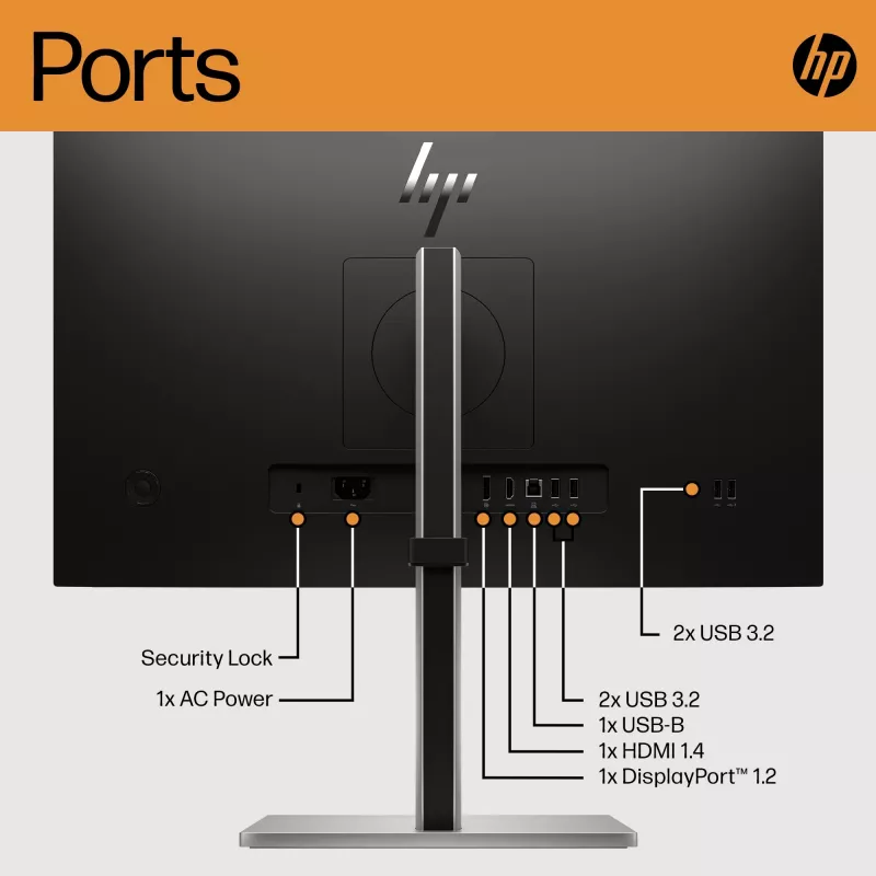 HP E24 G5 FHD PVC Free Monitor, 60.5 cm (23.8 inch), 1920 x 1080 pikseli, Full HD, LCD, 5 ms, czarny, srebrny