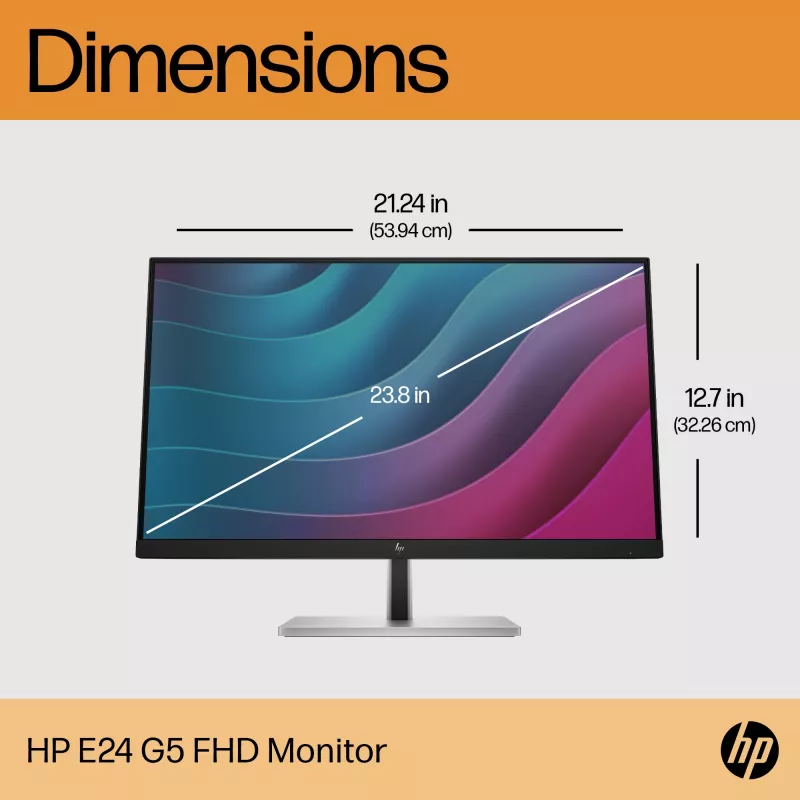 HP E24 G5 FHD PVC Free Monitor, 60.5 cm (23.8 inch), 1920 x 1080 pikseli, Full HD, LCD, 5 ms, czarny, srebrny