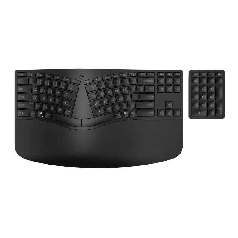 HP 965 Ergonomic Wireless klawiatura, pełnowymiarowa (100%), bezprzewodowa, RF Wireless + Bluetooth, membranowa, czarna