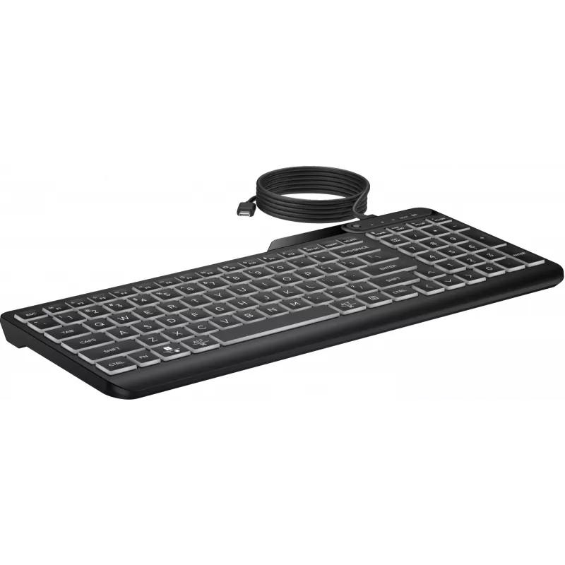 HP 405 podświetlana klawiatura przewodowa do wielu urządzeń, pełnowymiarowa (100%), przewodowa, USB, membranowa, czarna