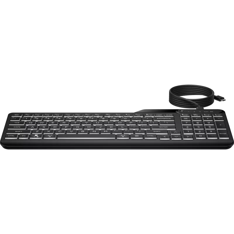 HP 405 podświetlana klawiatura przewodowa do wielu urządzeń, pełnowymiarowa (100%), przewodowa, USB, membranowa, czarna